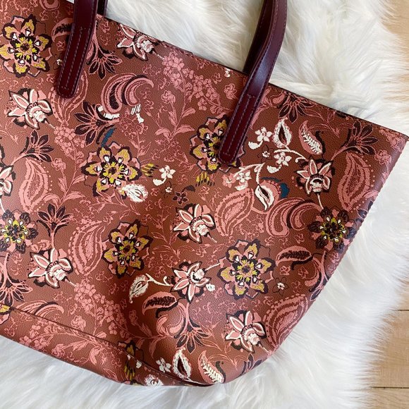 Mauve maroon flowered boho medium sized tote - Picture 2 of 6